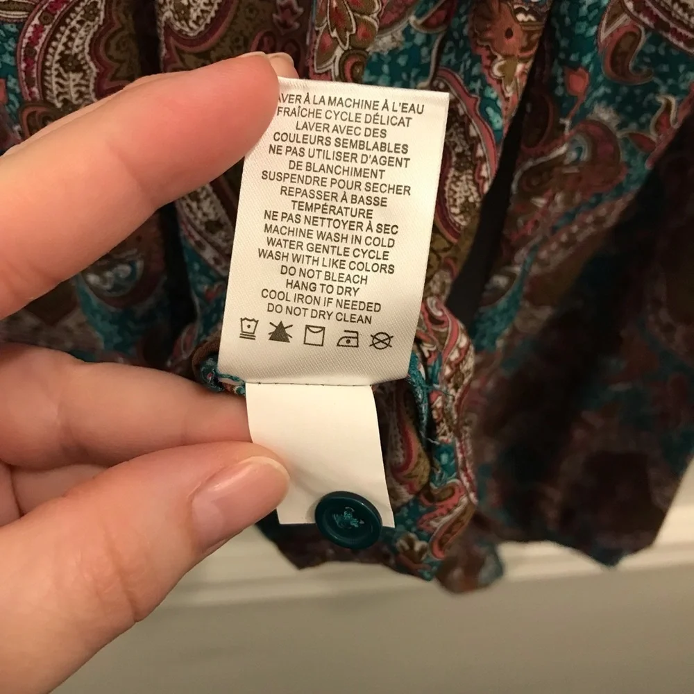NWT Joie Paisley Long Sleeve Blouse Small XS brown teal green pink Top - Picture 10 of 12